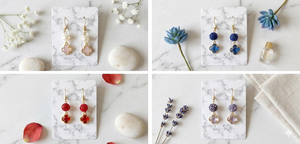 Crystal Clover Dangle Earrings, Lightweight Drop Jewelry