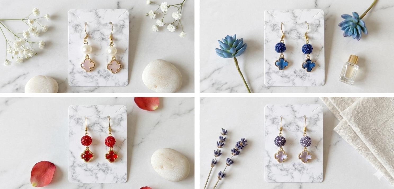 Crystal Clover Dangle Earrings, Lightweight Drop Jewelry