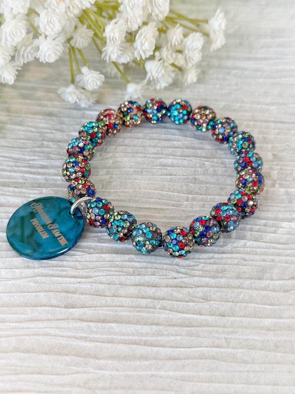 Sparkly Beaded Bracelet, Charm Bracelet, Pava Beads, Charms