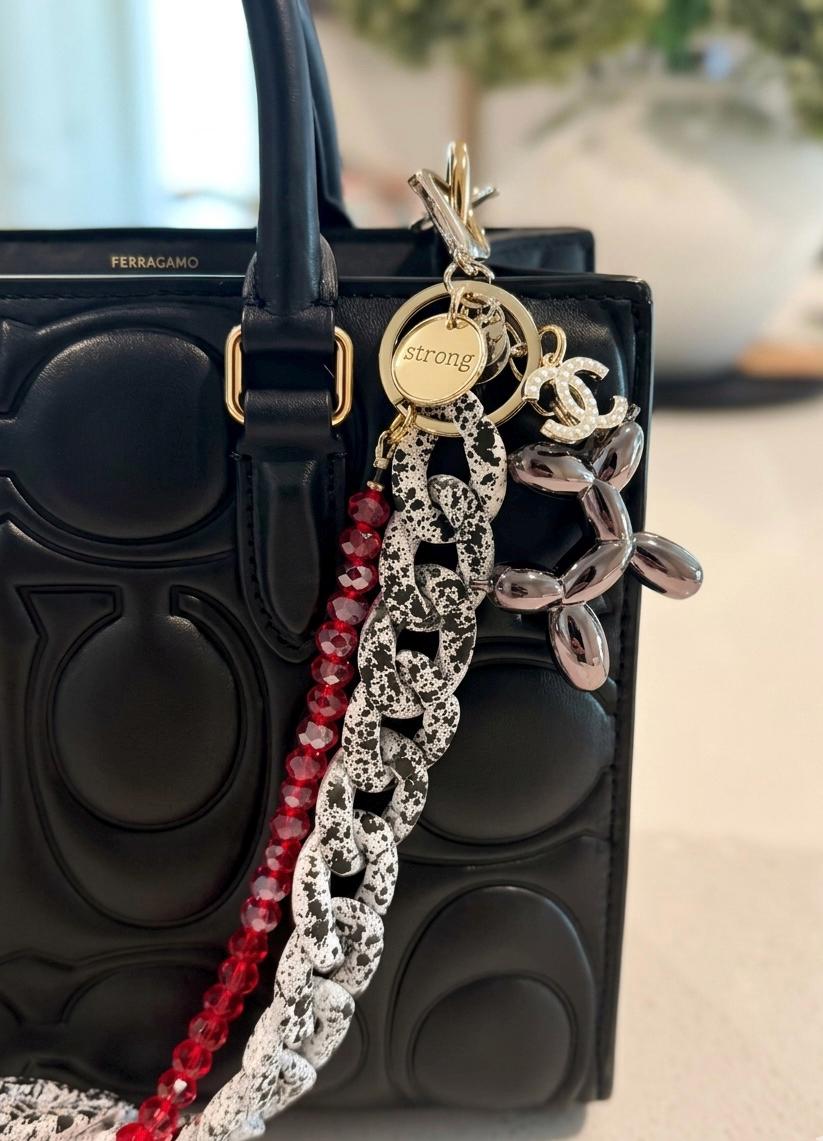 Red Crystal Balloon Dog Bag Charm | Polka Dot Chain Purse Accessory