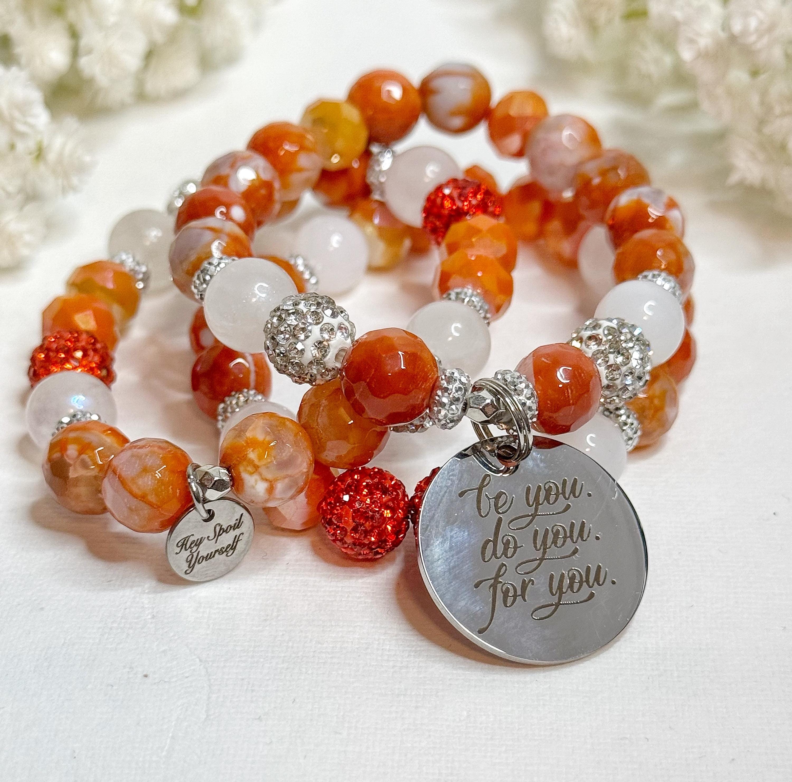 Motivational Beaded Bracelet Set: Charm Stretch Bracelets for Women