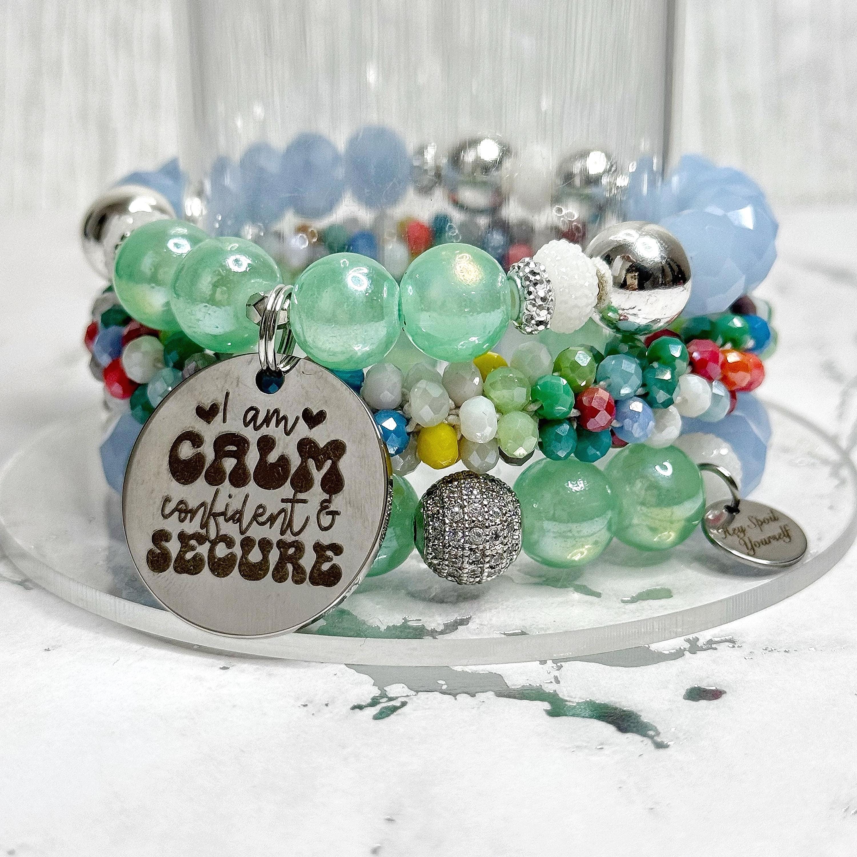 Motivational Beaded Charm Bracelet Set: Stretch Bracelets for Women