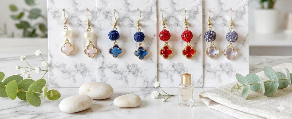 Crystal Clover Dangle Earrings, Lightweight Drop Jewelry