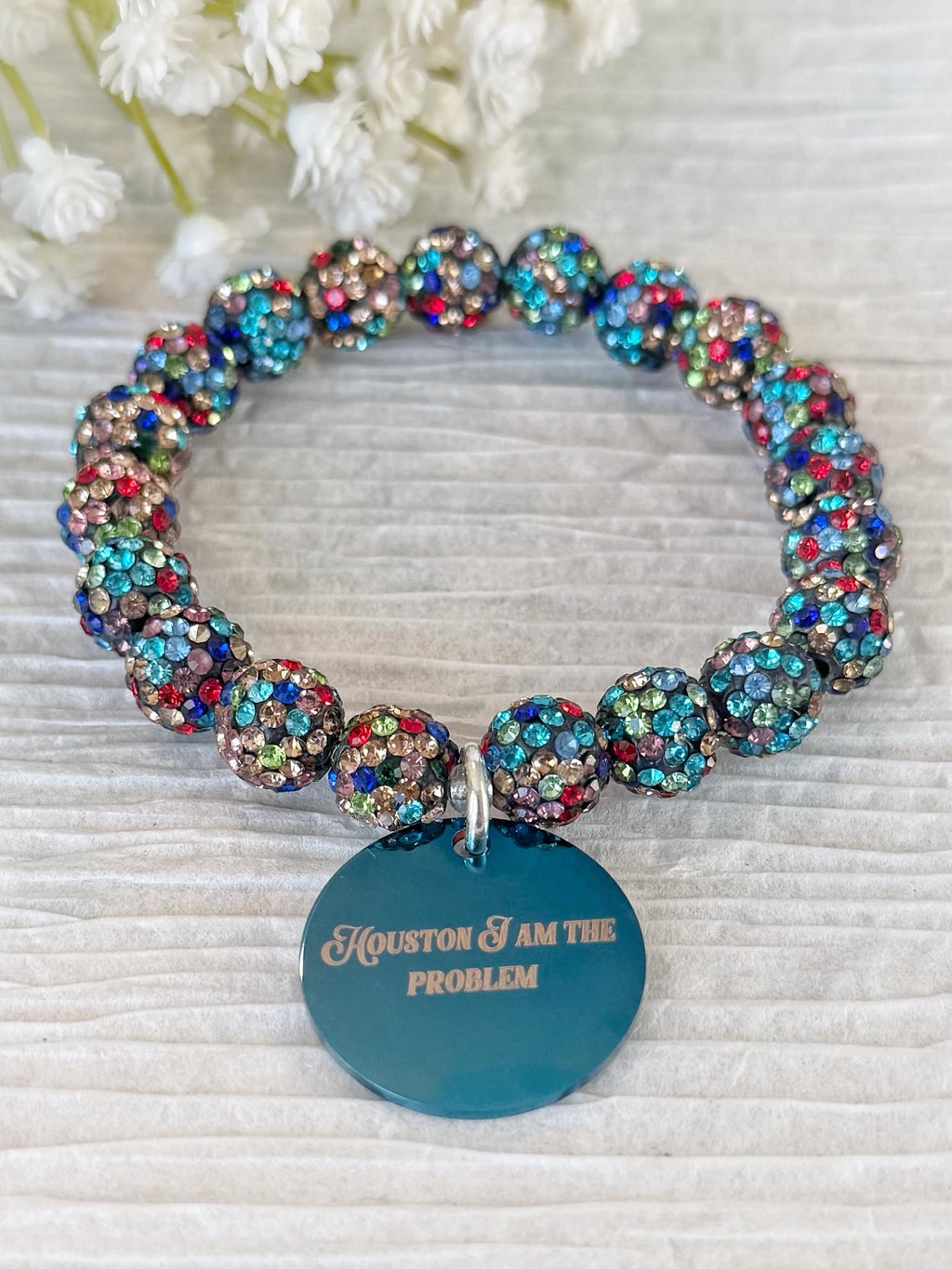 Sparkly Beaded Bracelet, Charm Bracelet, Pava Beads, Charms