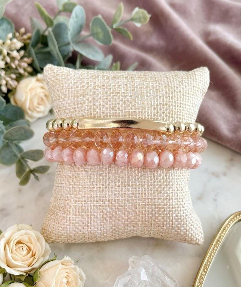 Personalized Gold Filled Bar Bracelet Stack, Crystal Gemstone Beaded Bracelets