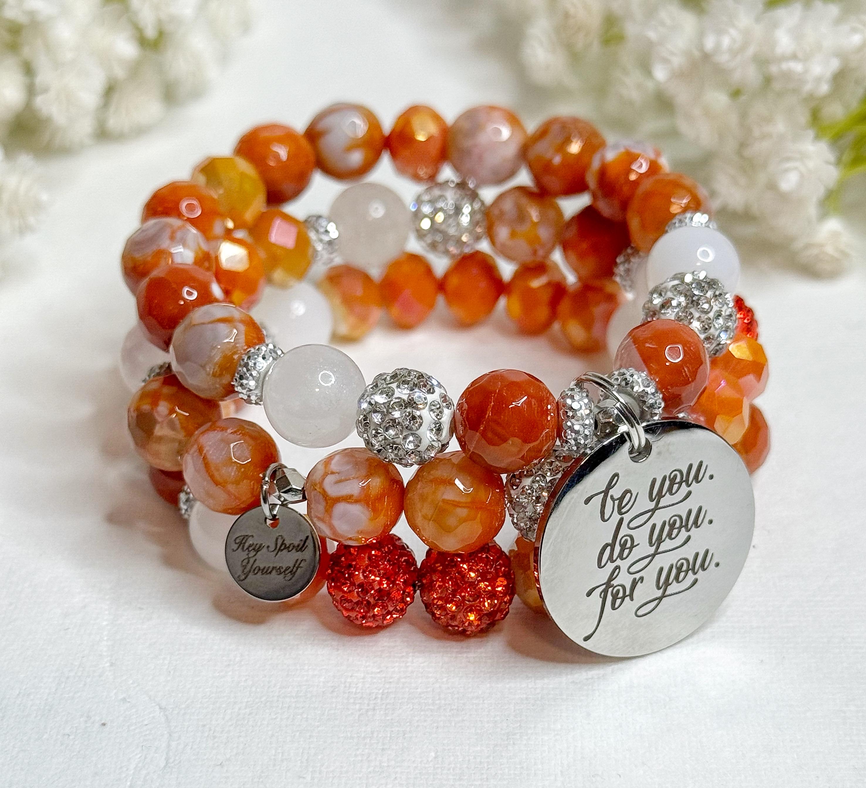 Motivational Beaded Bracelet Set: Charm Stretch Bracelets for Women