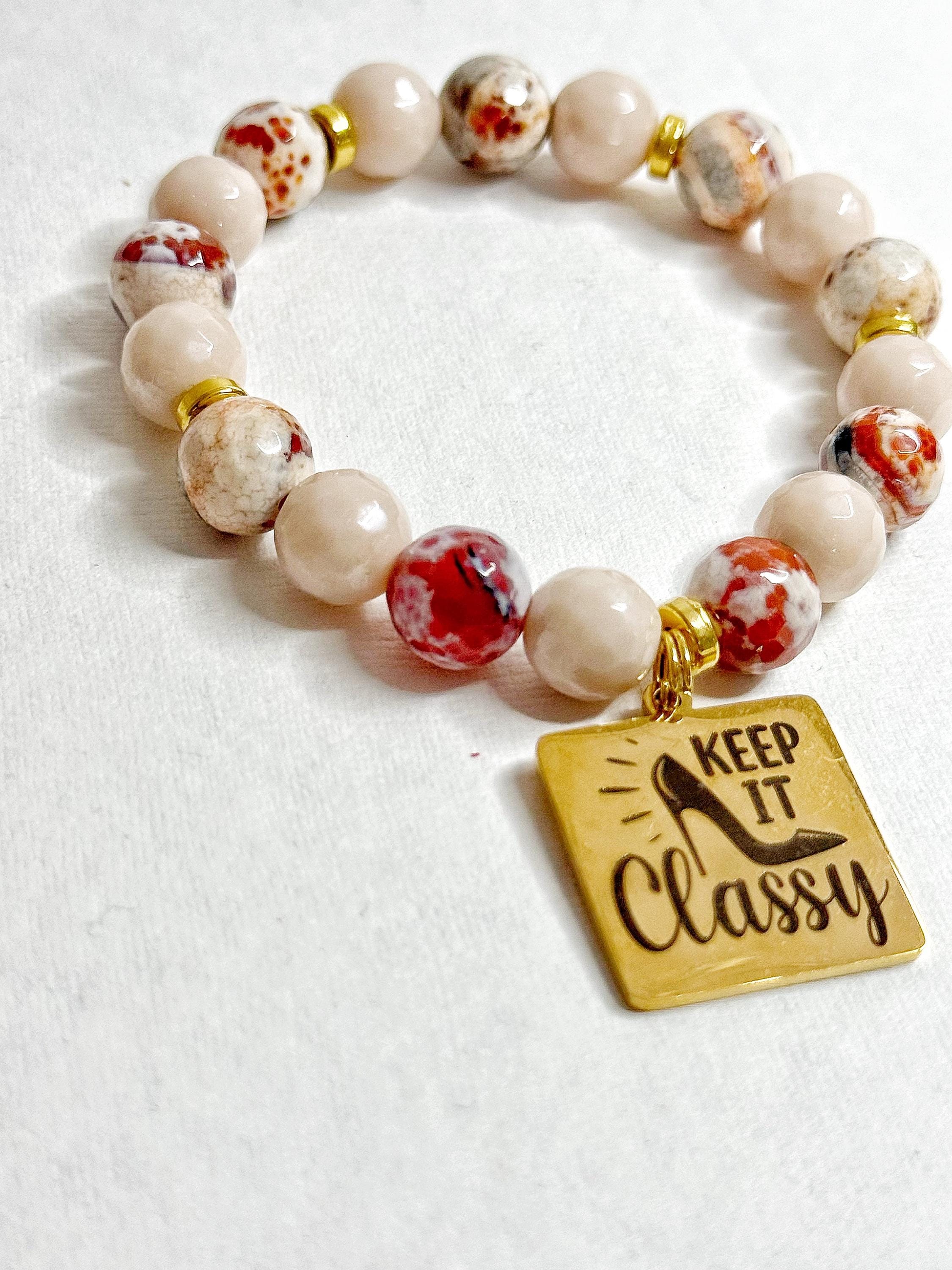 Beaded Stretch Charm Bracelet: 10mm Beads, Keep it Classy
