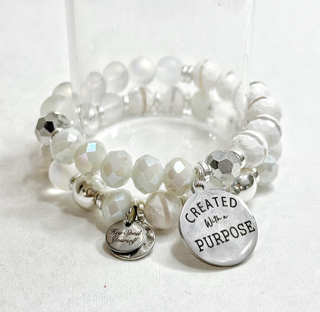 Motivational Beaded Charm Bracelet Set: Stretch Bracelets for Women
