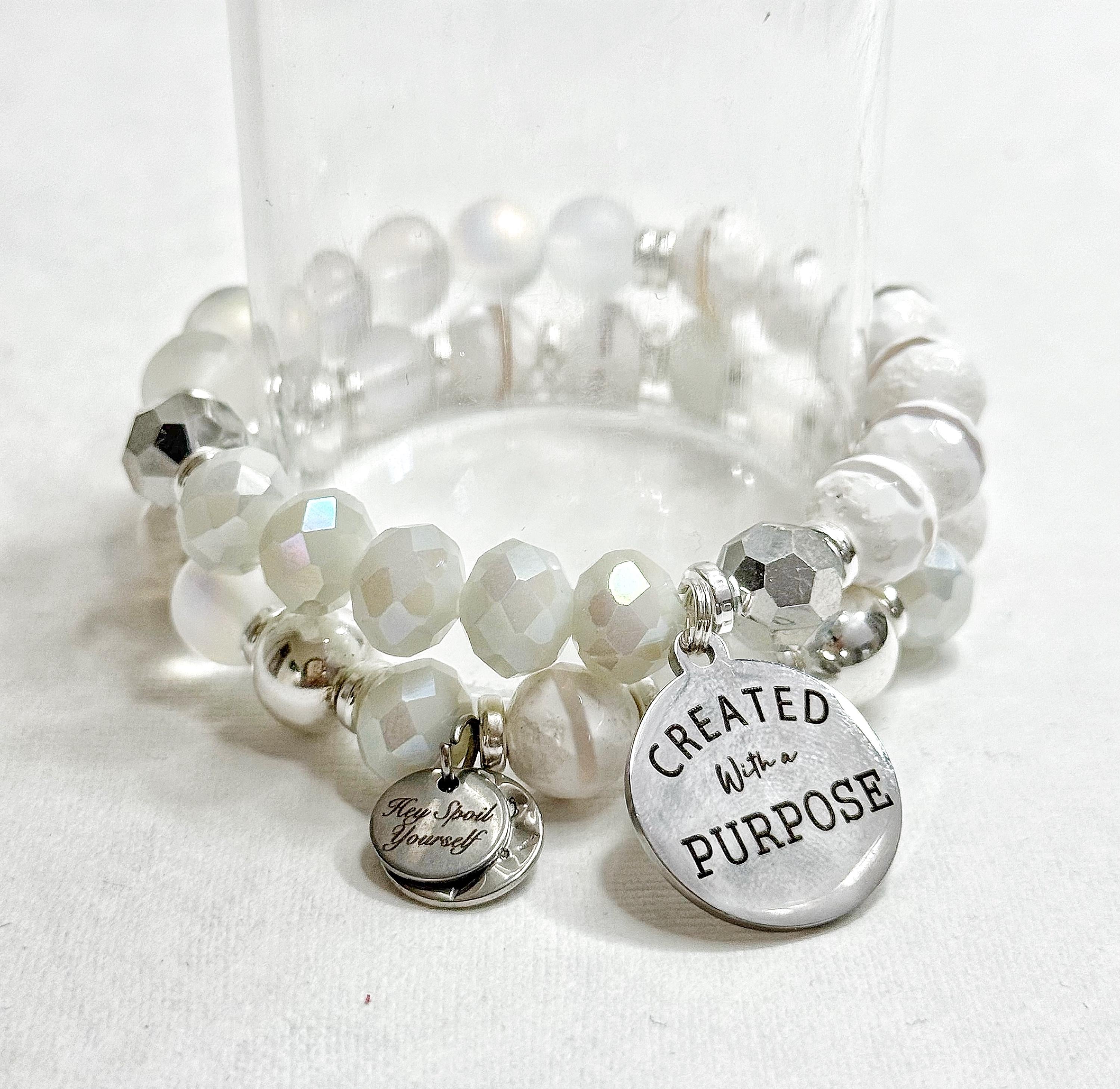 Motivational Beaded Charm Bracelet Set: Stretch Bracelets for Women