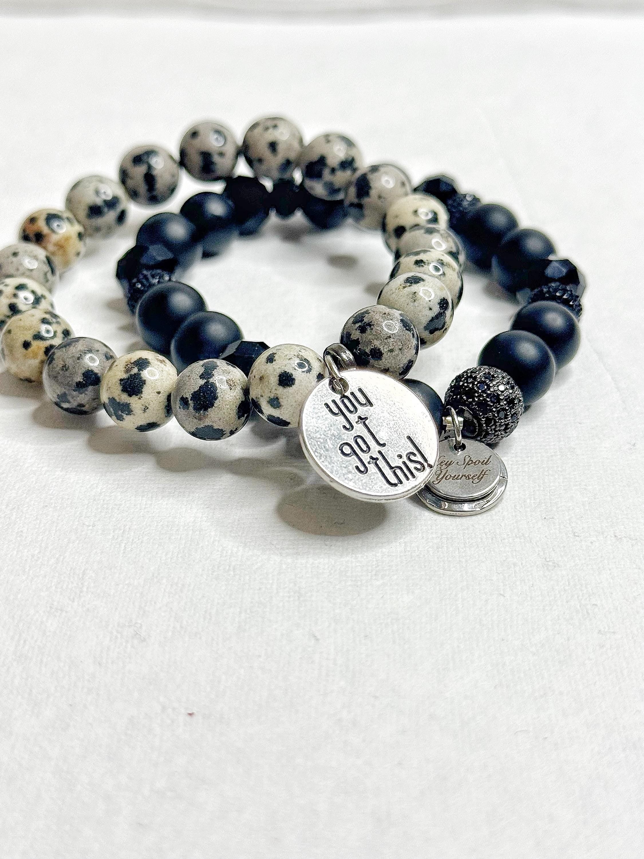 Animal Print Beaded Stretch Bracelet: Motivational Word Charm