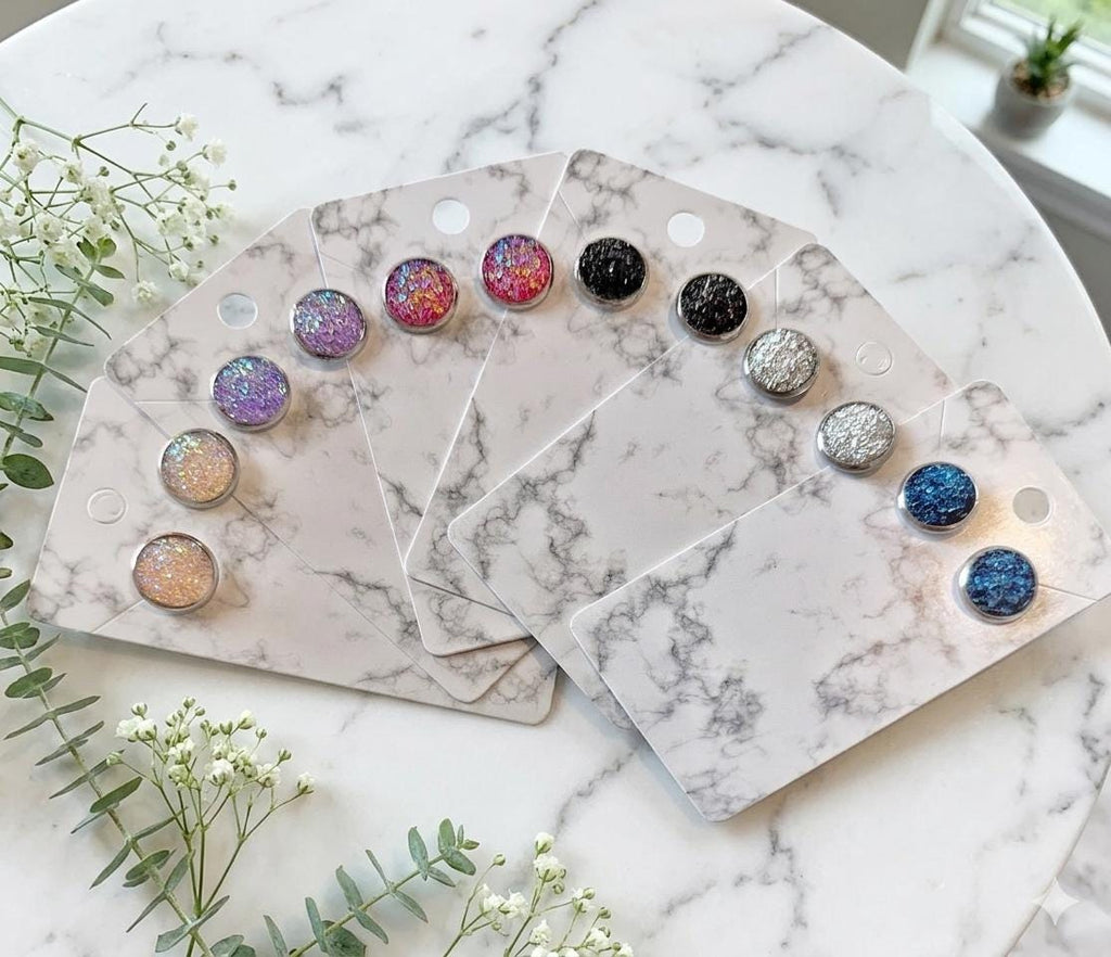 Druzy Stud Earrings, Glitter Resin Crystal Posts, Nickel Free Setting (12mm)