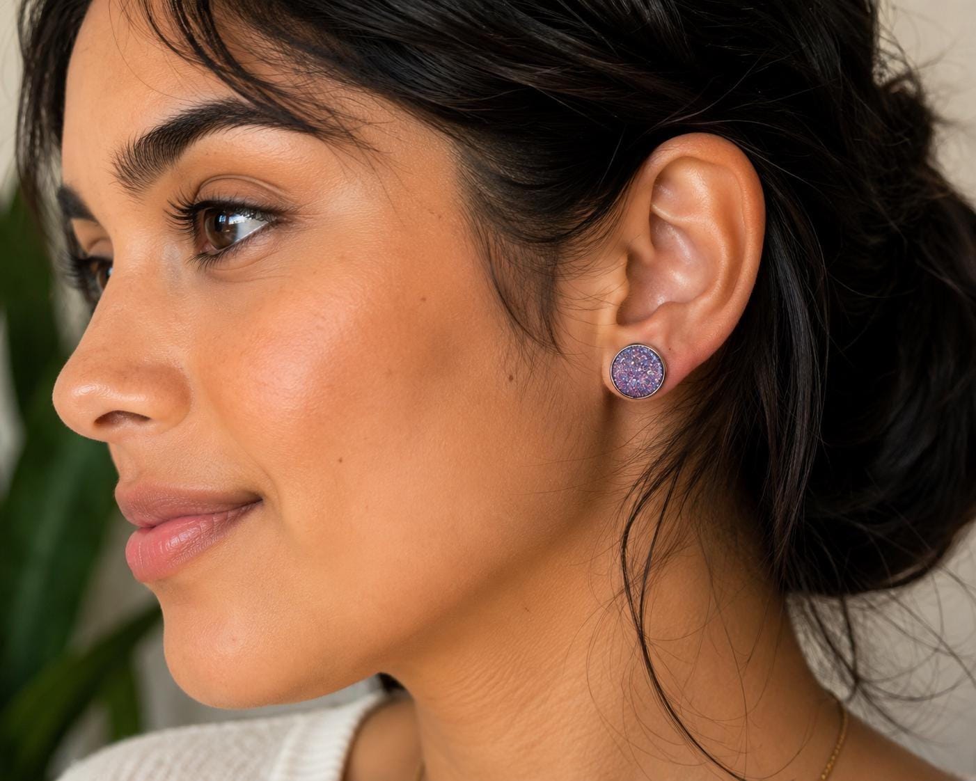 Druzy Stud Earrings, Glitter Resin Crystal Posts, Nickel Free Setting (12mm)