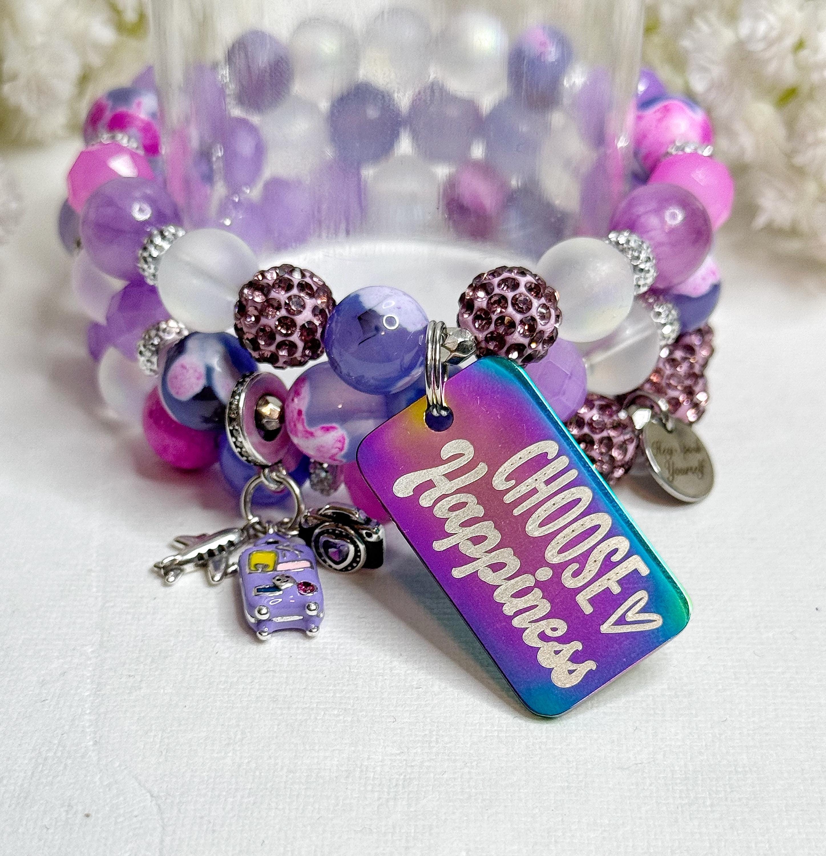Beaded Charm Bracelet Set: Purple Travel Charms, Inspiration