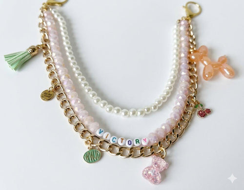 Beaded Bag Charm Accessory, Balloon Dog, Pearl Chain, Gold-Filled Clasp