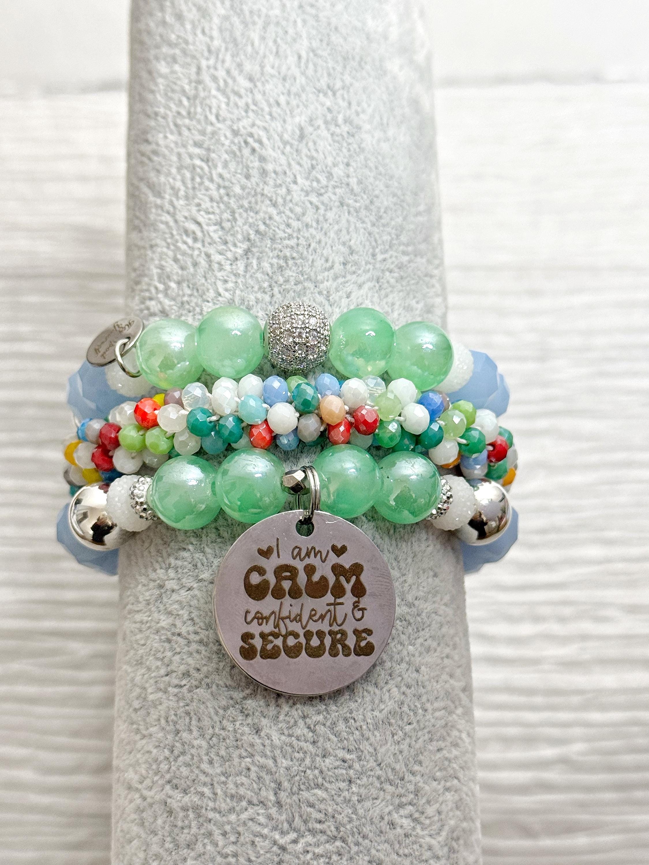 Motivational Beaded Charm Bracelet Set: Stretch Bracelets for Women