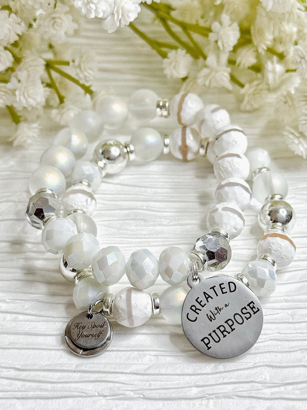 Motivational Beaded Charm Bracelet Set: Stretch Bracelets for Women
