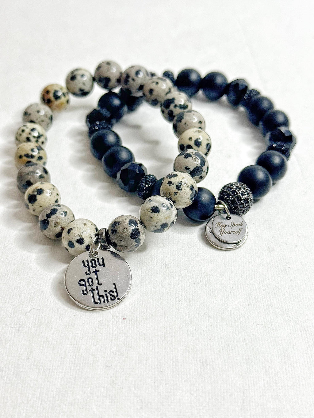 Animal Print Beaded Stretch Bracelet: Motivational Word Charm