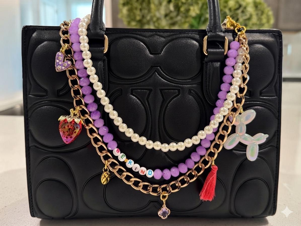 Beaded Bag Charm Accessory with Balloon Dog, Word/Quote Purse Chain