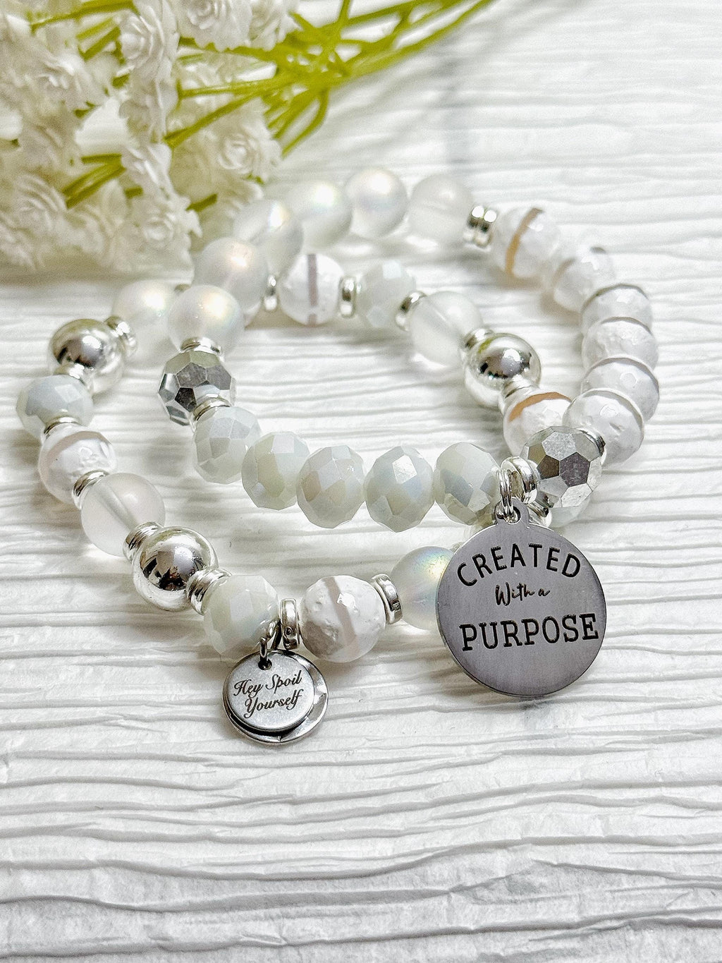 Motivational Beaded Charm Bracelet Set: Stretch Bracelets for Women