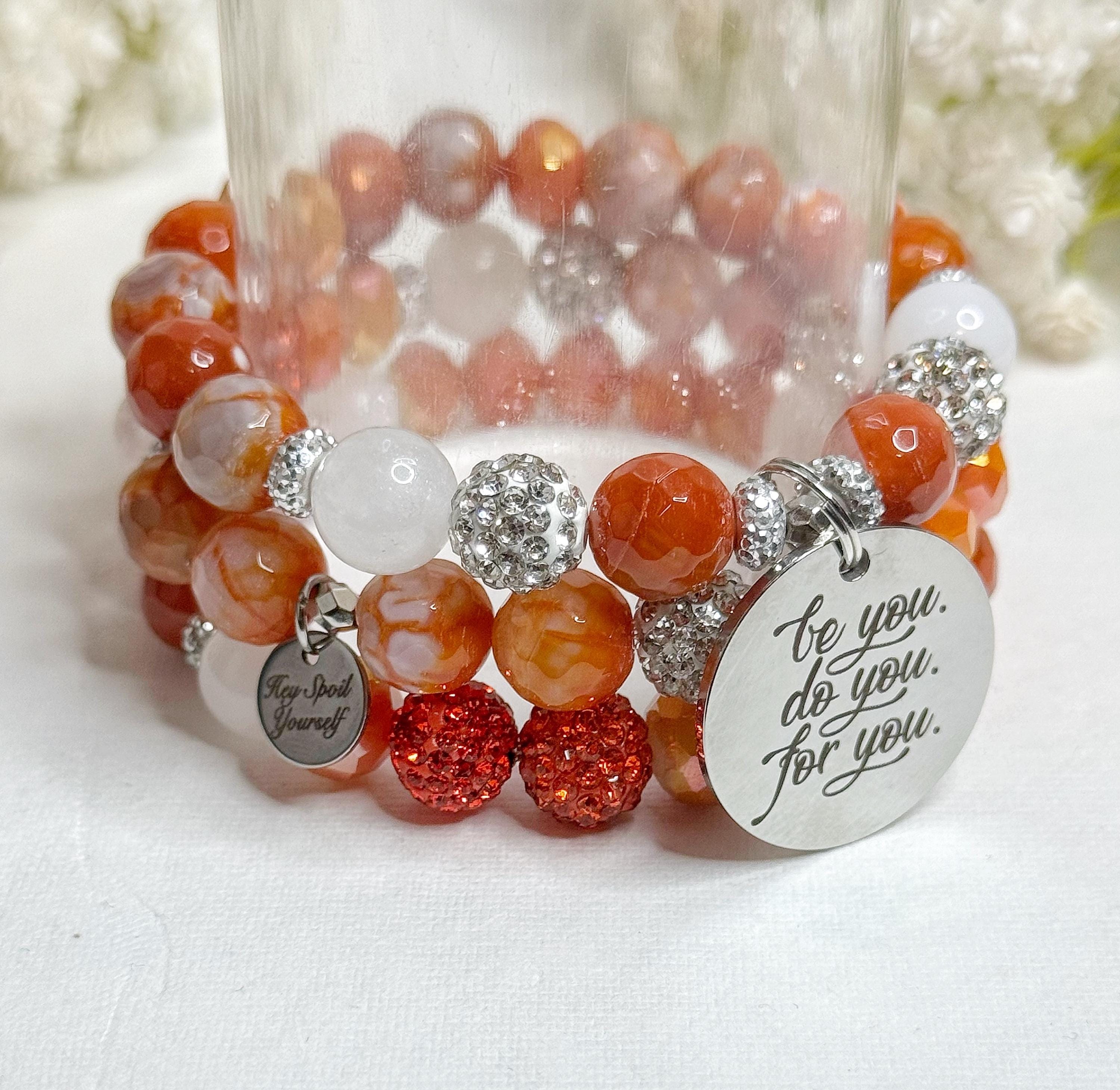 Motivational Beaded Bracelet Set: Charm Stretch Bracelets for Women