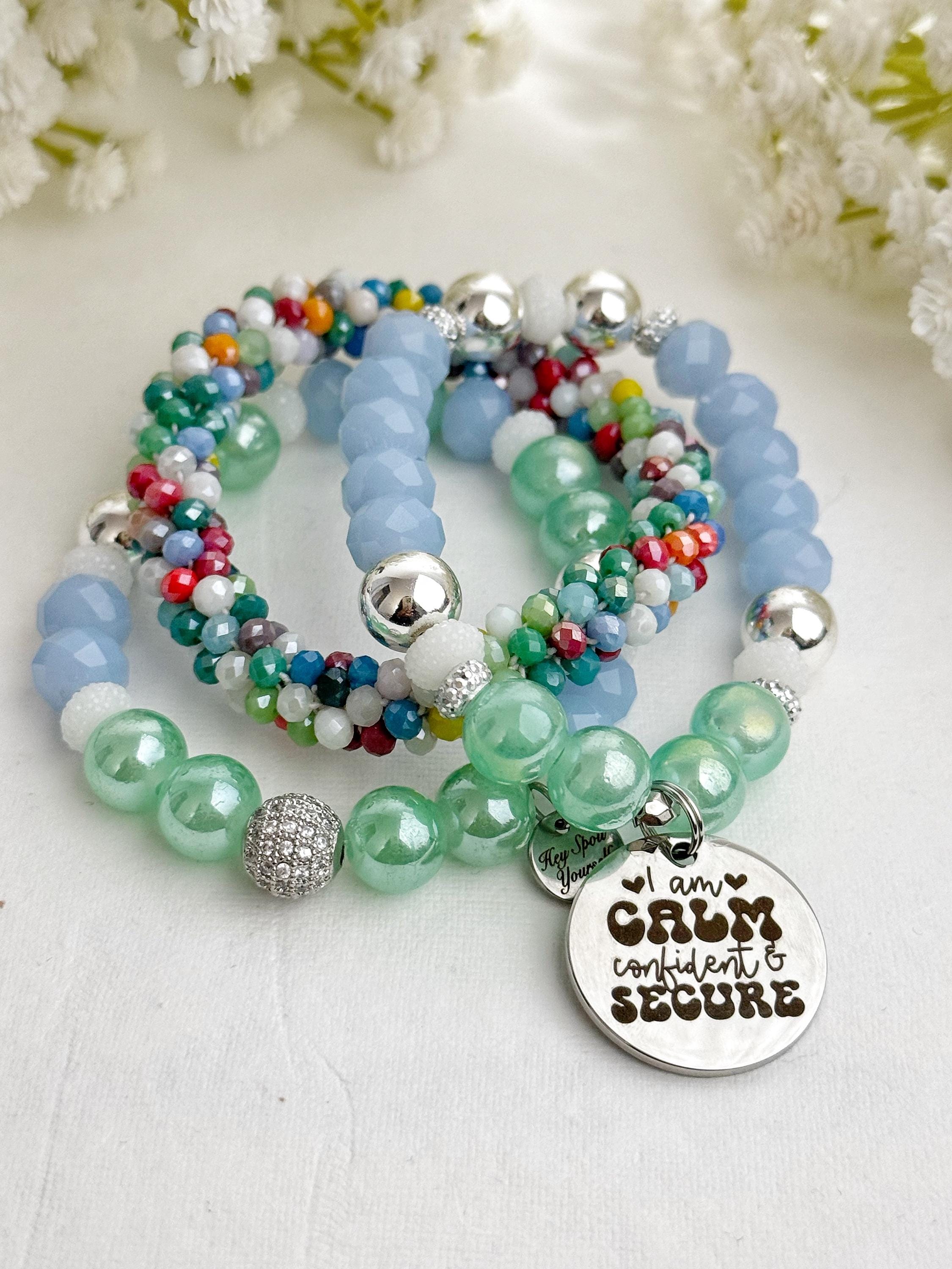 Motivational Beaded Charm Bracelet Set: Stretch Bracelets for Women