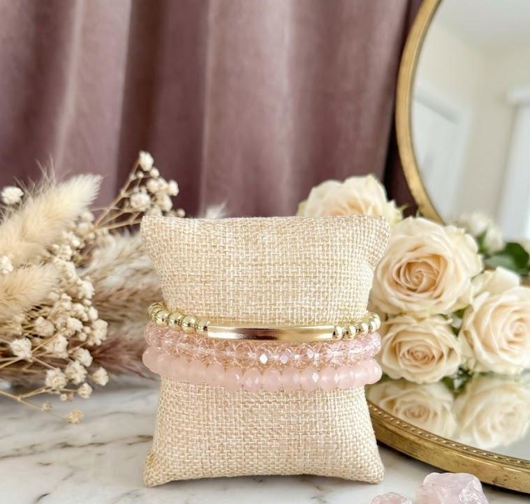 Personalized Gold-Filled Bar Bracelet Stack, Crystal Gemstone Beaded Bracelets