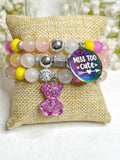 Beaded Charm Bracelet Set: Pink & Yellow Stretch Bracelets