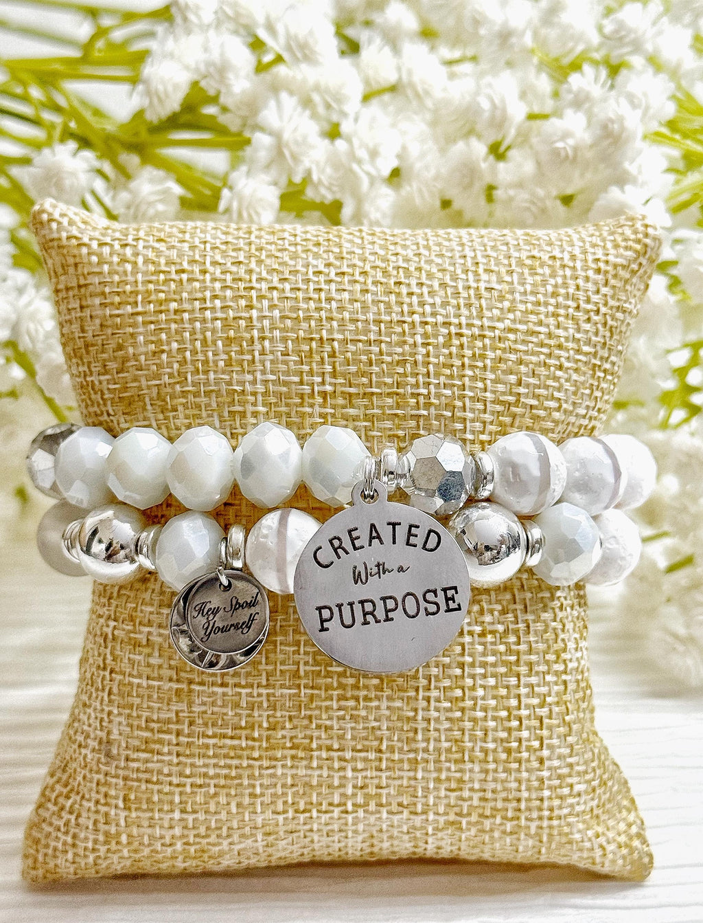 Motivational Beaded Charm Bracelet Set: Stretch Bracelets for Women
