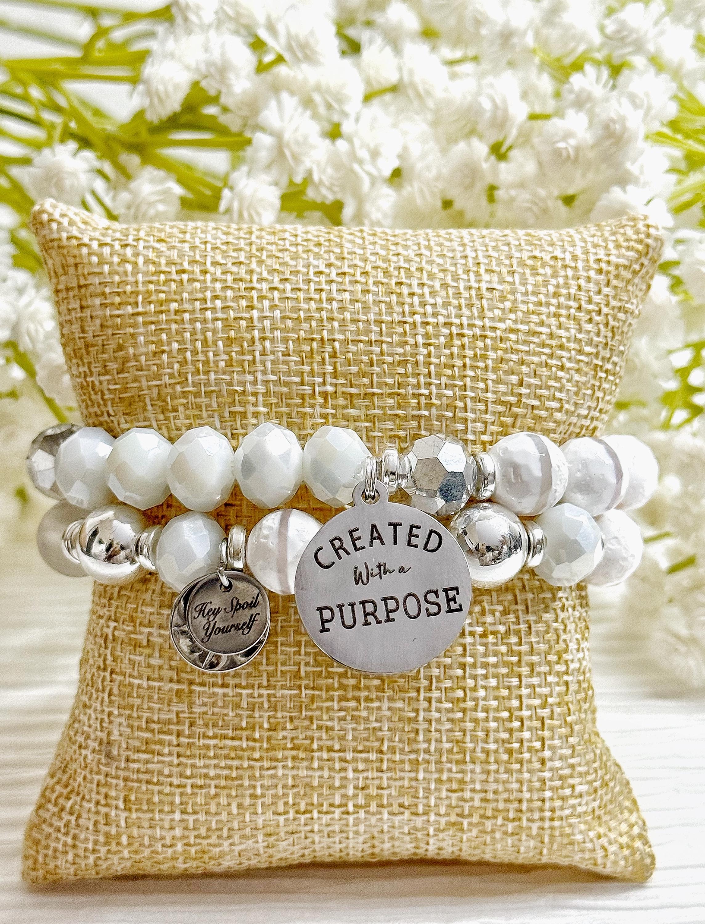 Motivational Beaded Charm Bracelet Set: Stretch Bracelets for Women