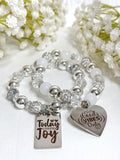 Motivational Charm Bracelet Set: Beaded Stretch Bracelets