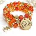 Orange Beaded Charm Bracelet Set: Inspirational Stretch Bracelets