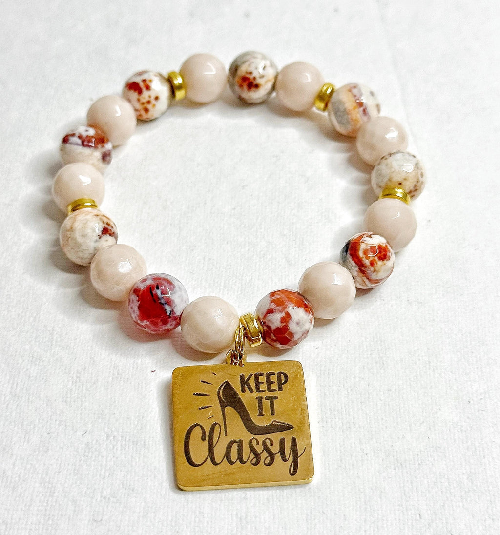 Beaded Stretch Charm Bracelet: 10mm Beads, Keep it Classy