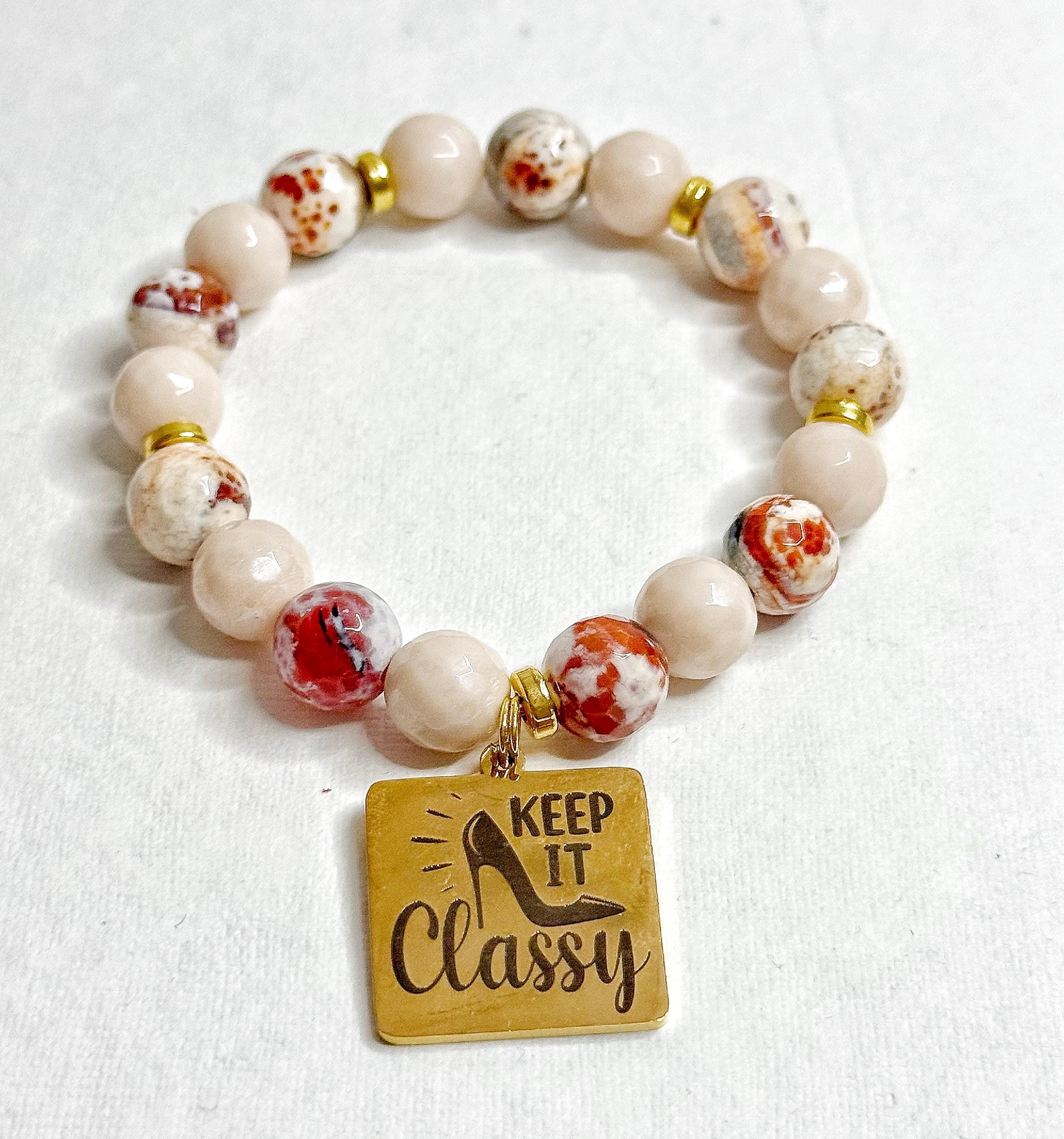 Beaded Stretch Charm Bracelet: 10mm Beads, Keep it Classy