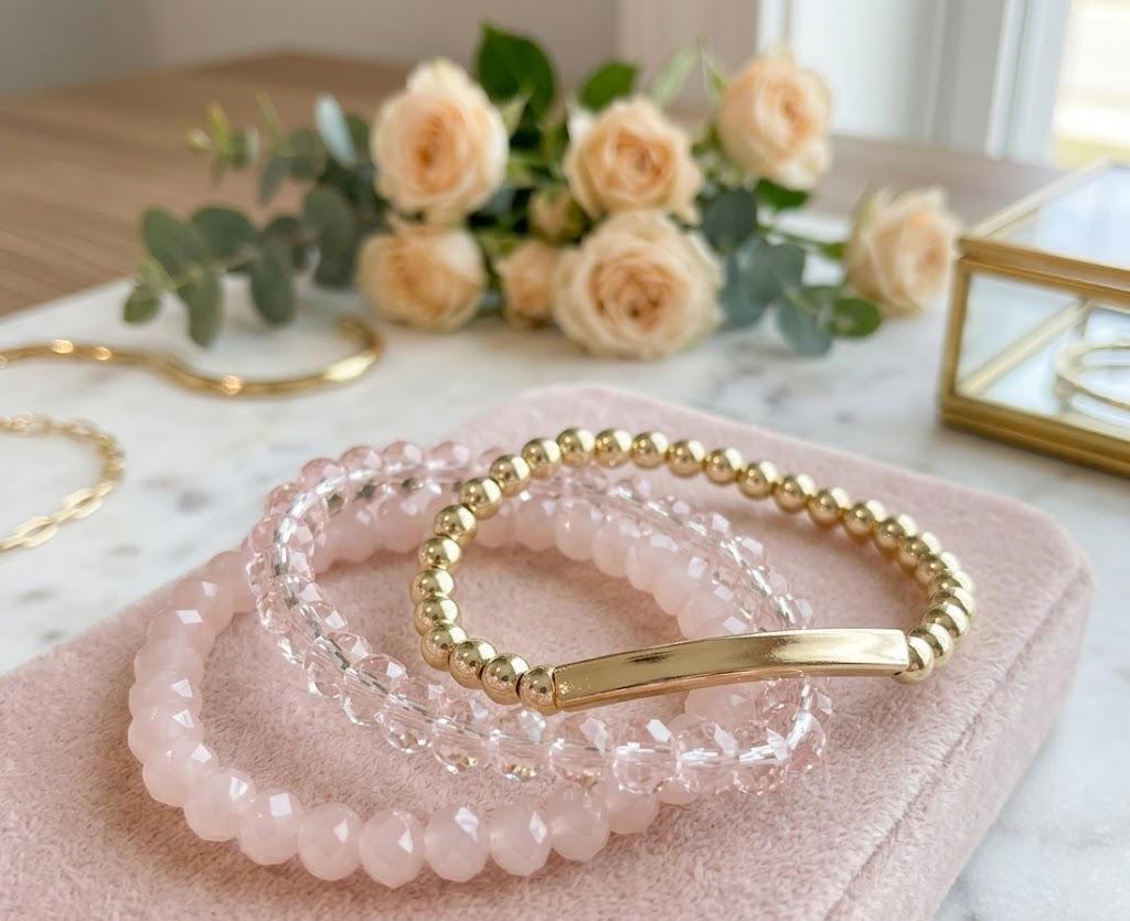 Personalized Gold-Filled Bar Bracelet Stack, Crystal Gemstone Beaded Bracelets