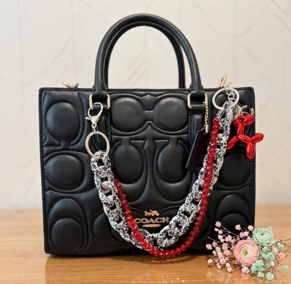 Red Crystal Balloon Dog Charm | Polka Dot Chain Handbag Accessory