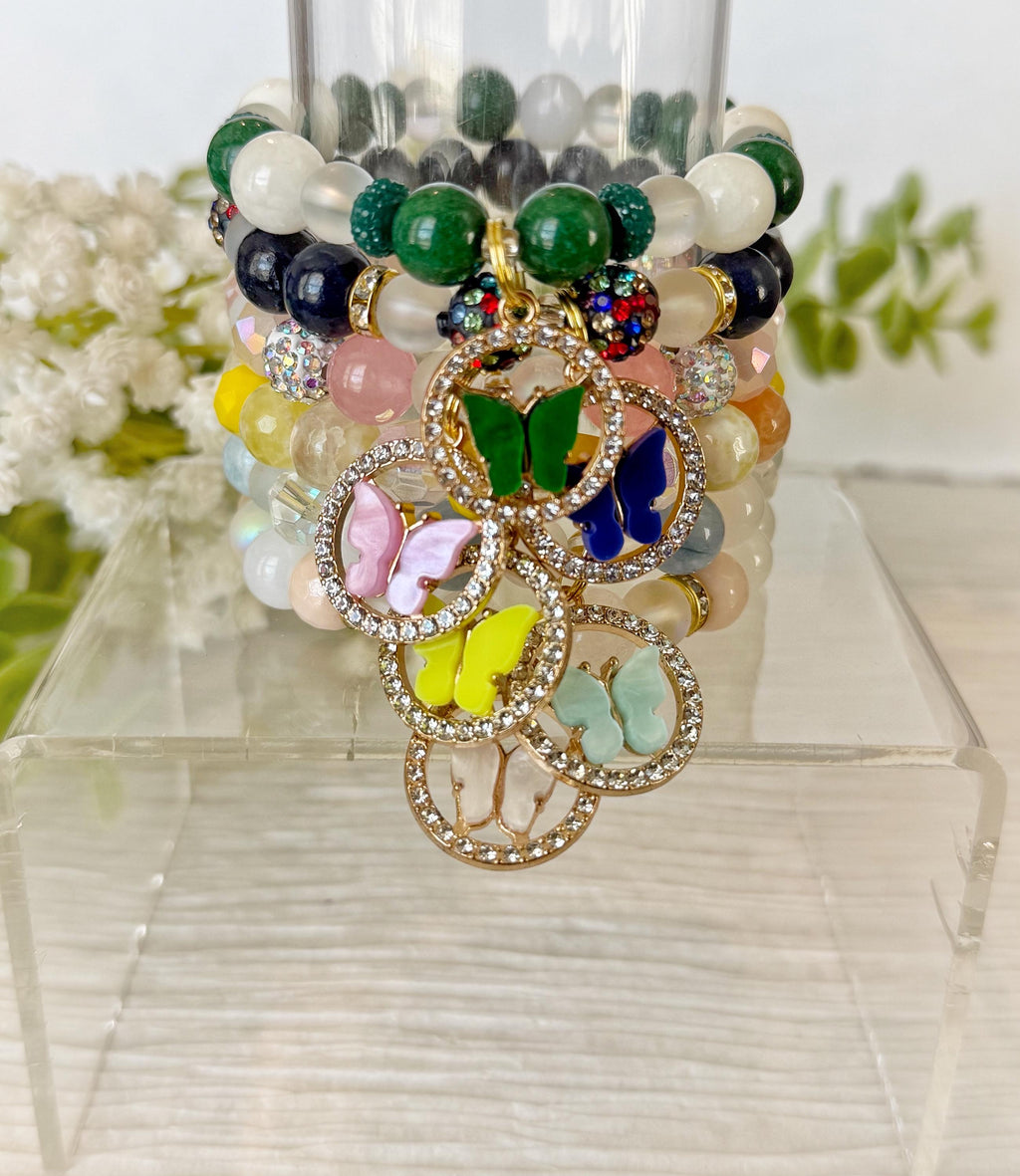 Butterfly Charm, Beaded Bracelets, Bracelets with Charms