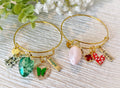 Gold adjustable bangle bracelet with charms, Lightweight bangle