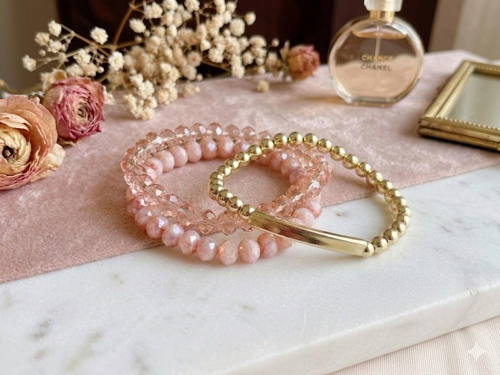 Personalized Gold Filled Bar Bracelet Stack, Crystal Gemstone Beaded Bracelets