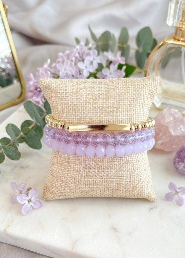 Personalized Gold Filled Bar Bracelet Stack, Crystal Beaded Jewelry